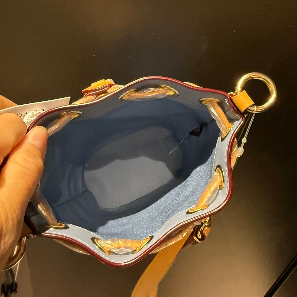 Coach Blue Denim Signature Drawstring Crossbody Bag with Tan Trim - Picture 7 of 12